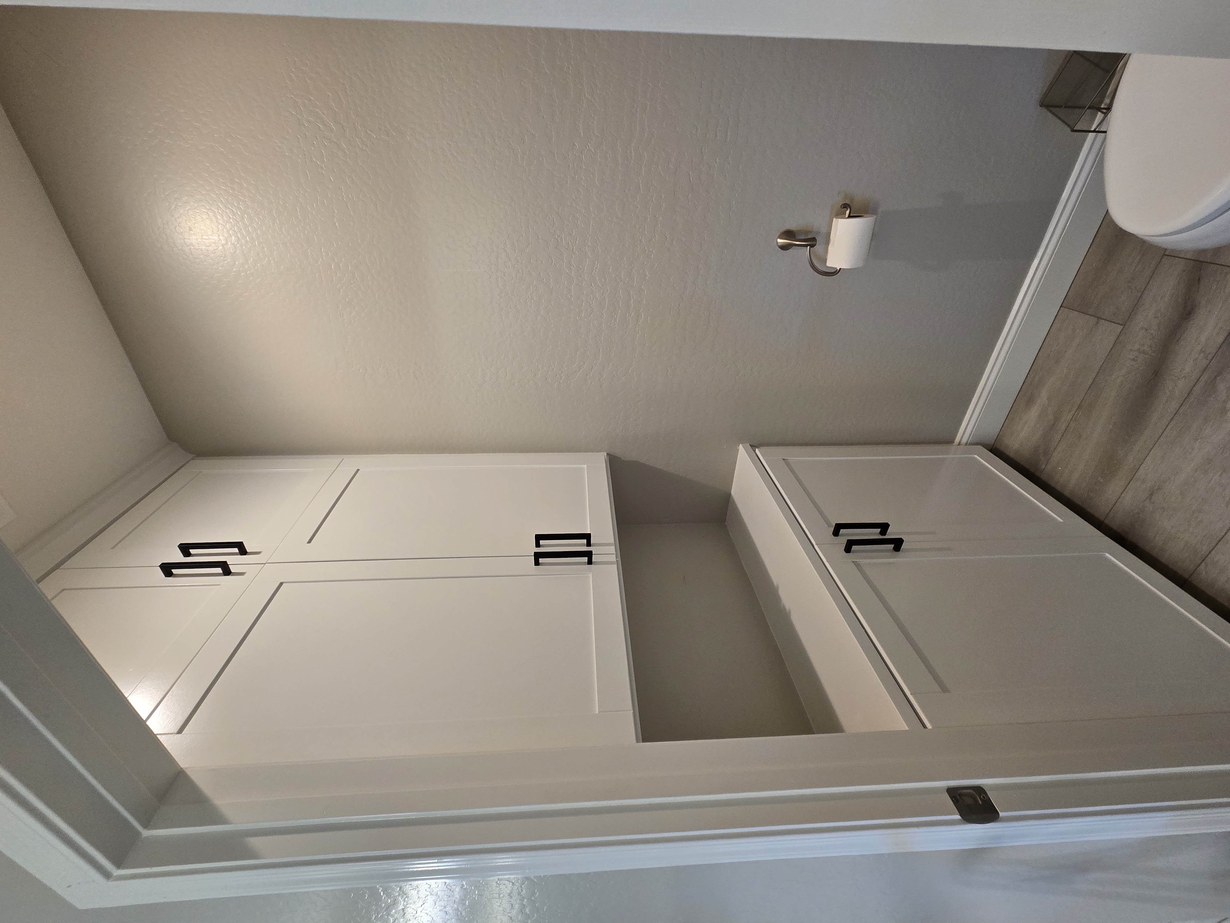 Powder room custom shallow cabinets